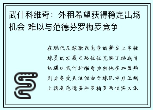 武什科维奇：外租希望获得稳定出场机会 难以与范德芬罗梅罗竞争